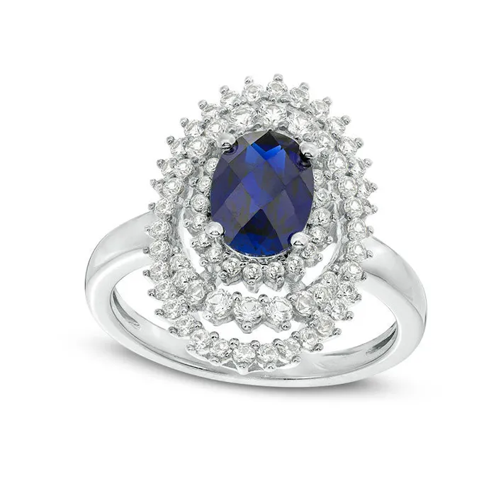 Rings Goldia Oval LabCreated Blue and White Sapphire Sunburst Frame Ring in Sterling Silver Rings Goldia Oval LabCreated Blue and White Sapphire Sunburst Frame Ring in Sterling Silver