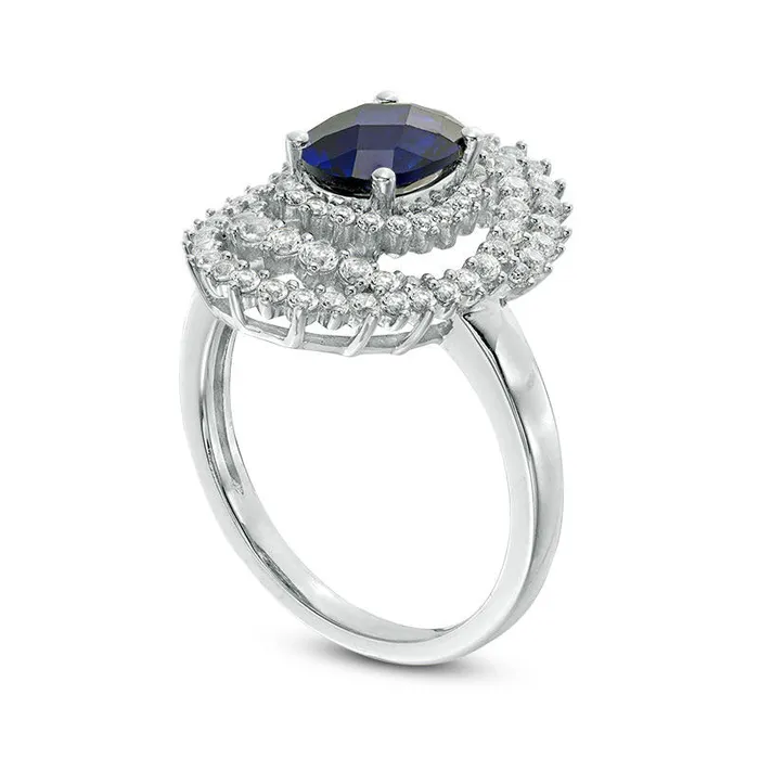 Rings Goldia Oval LabCreated Blue and White Sapphire Sunburst Frame Ring in Sterling Silver Rings Goldia Oval LabCreated Blue and White Sapphire Sunburst Frame Ring in Sterling Silver