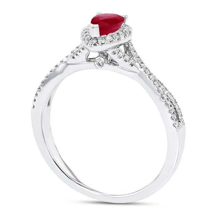 Rings Goldia PearShaped Ruby and 020 CT TW Natural Diamond Frame Crossover Engagement Ring in Solid 18K White Gold Rings Goldia PearShaped Ruby and 020 CT TW Natural Diamond Frame Crossover Engagement Ring in Solid 18K White Gold