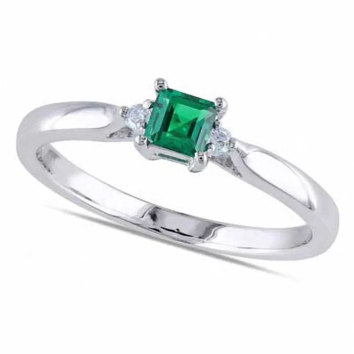 Rings Goldia PrincessCut LabCreated Emerald and 005 CT TW Diamond Ring in Sterling Silver Rings Goldia PrincessCut LabCreated Emerald and 005 CT TW Diamond Ring in Sterling Silver