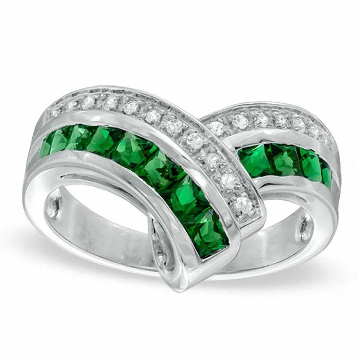 Rings Goldia PrincessCut LabCreated Emerald and White Sapphire Chevron Ring in Sterling Silver Rings Goldia PrincessCut LabCreated Emerald and White Sapphire Chevron Ring in Sterling Silver