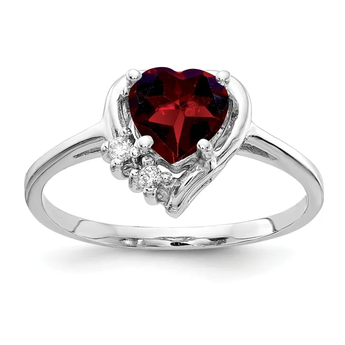 Rings Goldia Solid 14k White Gold 6mm Heart Simulated Garnet VS CZ Ring