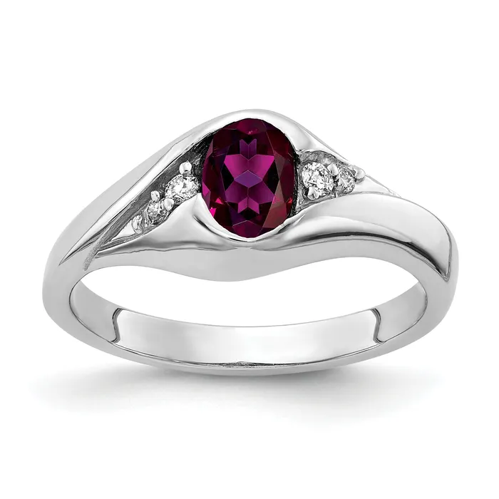 Rings Goldia Solid 14k White Gold 6x4mm Oval Rhodolite Simulated Garnet VS CZ Ring Rings Goldia Solid 14k White Gold 6x4mm Oval Rhodolite Simulated Garnet VS CZ Ring