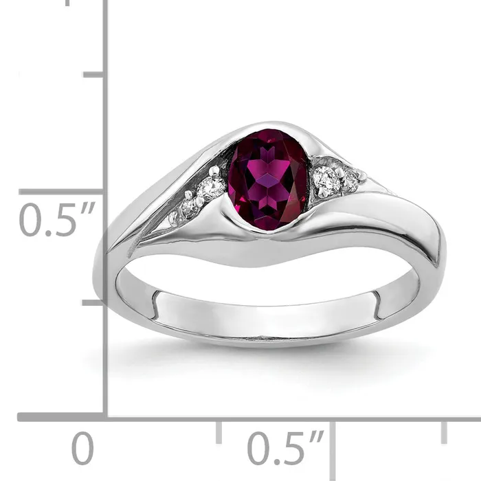 Rings Goldia Solid 14k White Gold 6x4mm Oval Rhodolite Simulated Garnet VS CZ Ring
