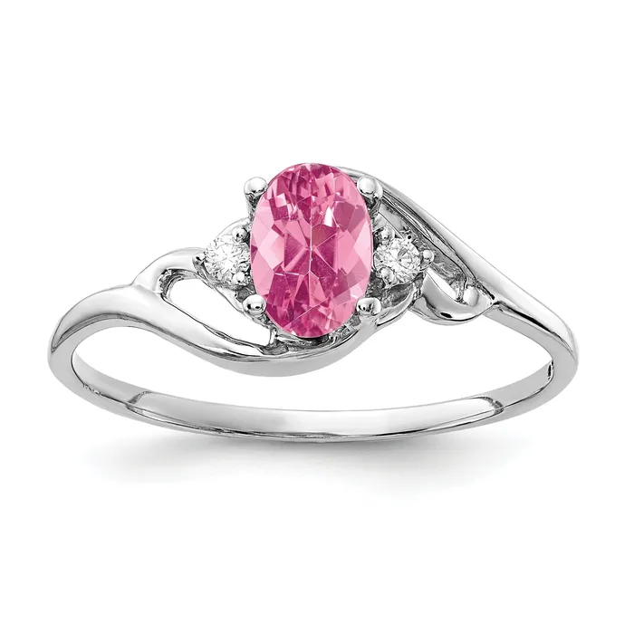 Rings Goldia Solid 14k White Gold 6x4mm Oval Simulated Pink Tourmaline AA CZ Ring