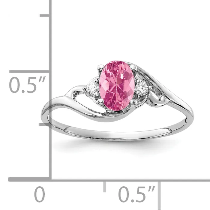 Rings Goldia Solid 14k White Gold 6x4mm Oval Simulated Pink Tourmaline AA CZ Ring