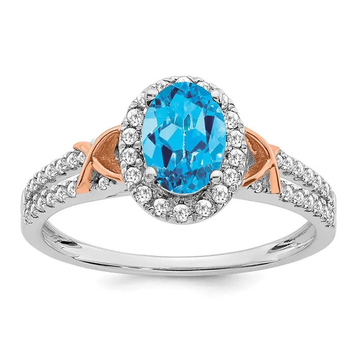 Rings Goldia Solid 14K WhiteRose Gold White wRG Accent Simulated Blue Topaz and CZ Halo Ring Rings Goldia Solid 14K WhiteRose Gold White wRG Accent Simulated Blue Topaz and CZ Halo Ring