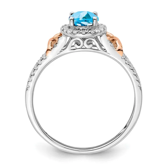 Rings Goldia Solid 14K WhiteRose Gold White wRG Accent Simulated Blue Topaz and CZ Halo Ring