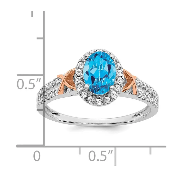 Rings Goldia Solid 14K WhiteRose Gold White wRG Accent Simulated Blue Topaz and CZ Halo Ring