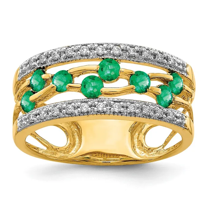 Rings Goldia Solid 14k Yellow Gold Simulated Emerald and CZ Ring