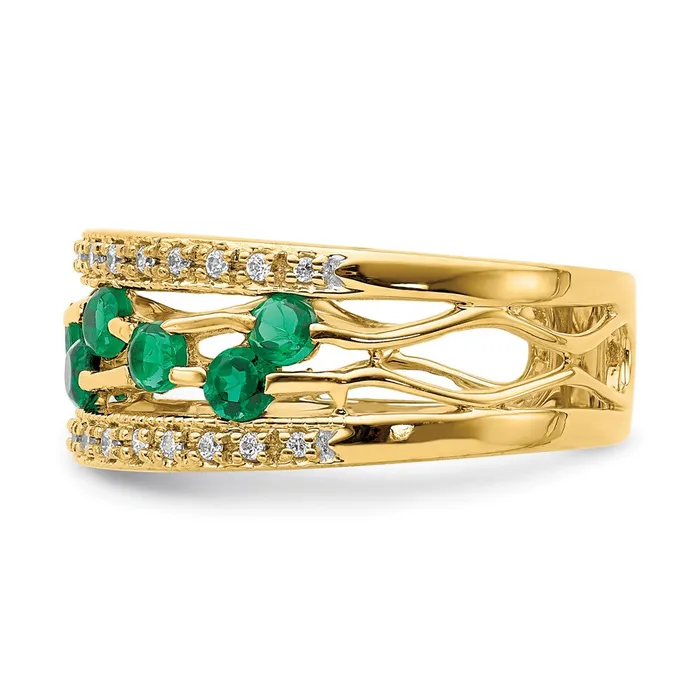 Rings Goldia Solid 14k Yellow Gold Simulated Emerald and CZ Ring