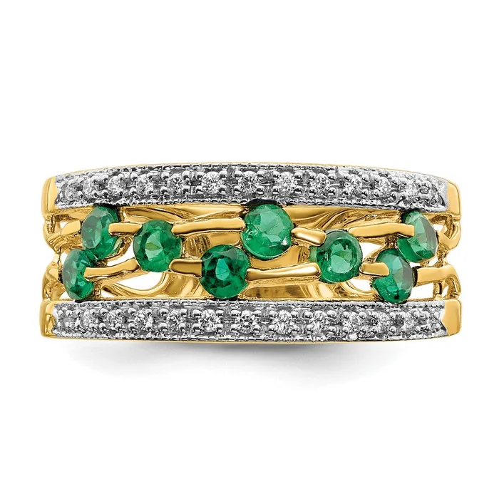 Rings Goldia Solid 14k Yellow Gold Simulated Emerald and CZ Ring