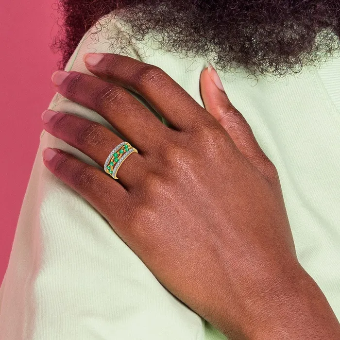 Rings Goldia Solid 14k Yellow Gold Simulated Emerald and CZ Ring