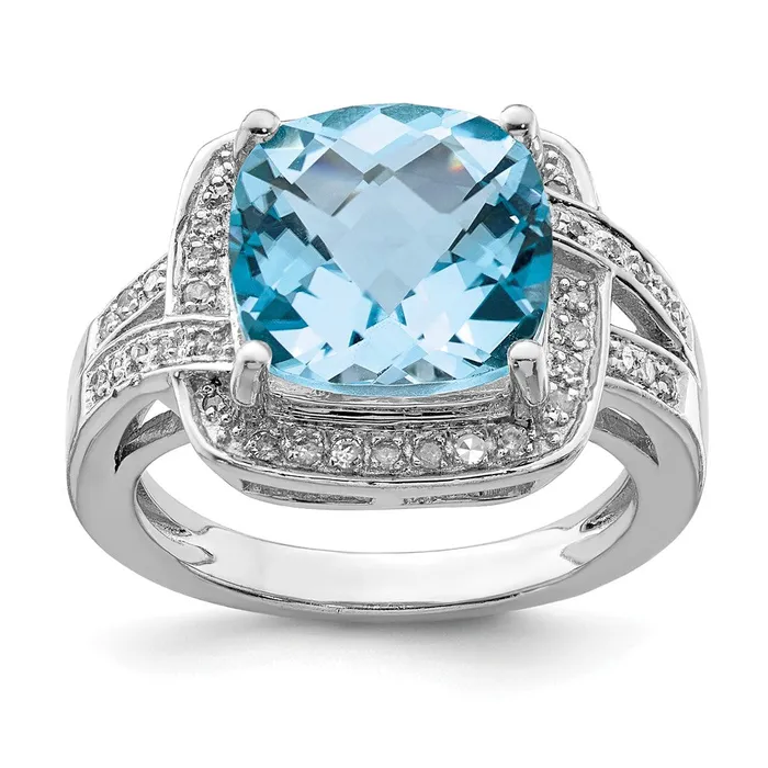 Rings Goldia Sterling Silver Rhodium CheckerCut Swiss Blue Topaz u0026 Diamond Ring Rings Goldia Sterling Silver Rhodium CheckerCut Swiss Blue Topaz u0026 Diamond Ring