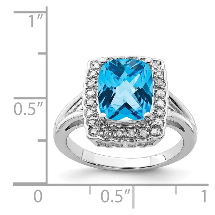 Rings Goldia Sterling Silver Rhodium CheckerCut Swiss Blue Topaz u0026 Diamond Ring