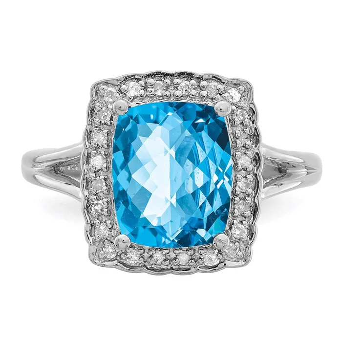 Rings Goldia Sterling Silver Rhodium CheckerCut Swiss Blue Topaz u0026 Diamond Ring