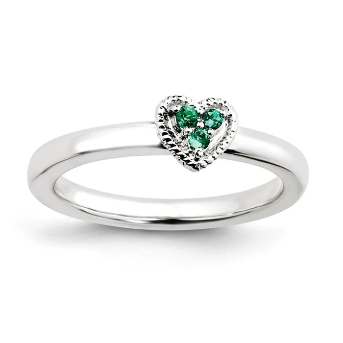 Rings Goldia Sterling Silver Stackable Expressions Heart wCreated Emerald Ring Rings Goldia Sterling Silver Stackable Expressions Heart wCreated Emerald Ring