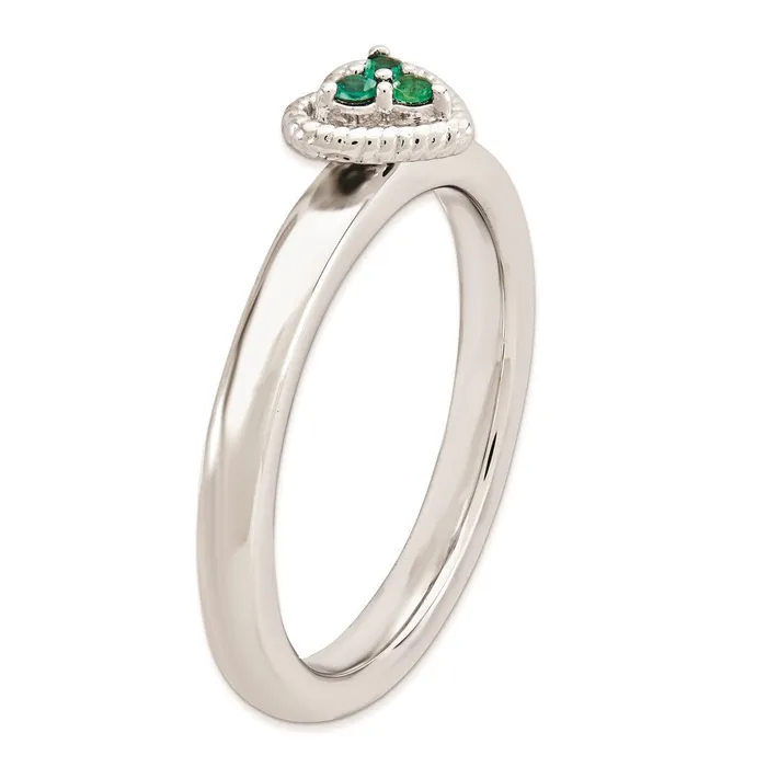Rings Goldia Sterling Silver Stackable Expressions Heart wCreated Emerald Ring