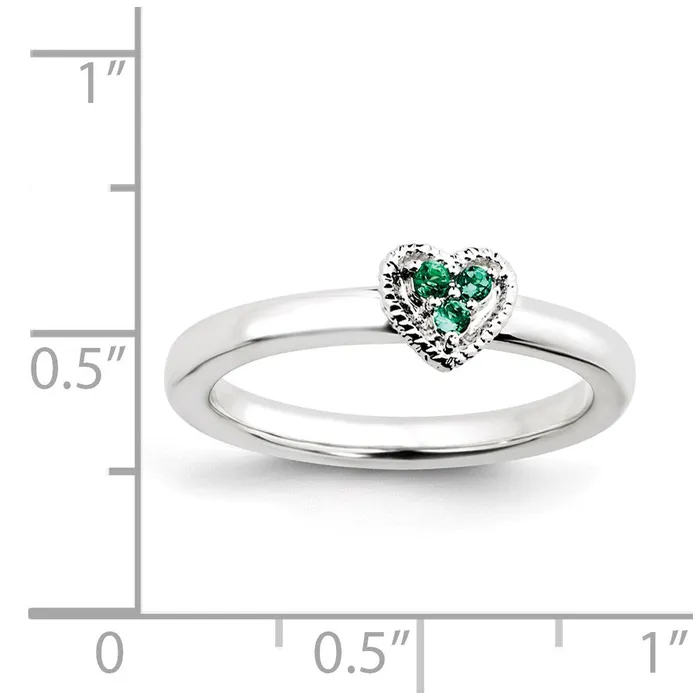 Rings Goldia Sterling Silver Stackable Expressions Heart wCreated Emerald Ring