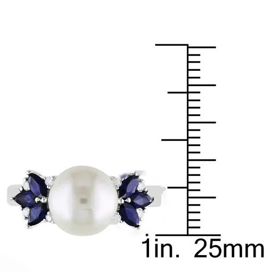 Rings JMS always Original Amour 10k White Gold 995 mm Freshwater Cultured White Pearl and 58 CT TGW Sapphire with 006 CT TDW Diamond Cocktail Ring Rings JMS always Original Amour 10k White Gold 995 mm Freshwater Cultured White Pearl and 58 CT TGW Sapphire with 006 CT TDW Diamond Cocktail Ring