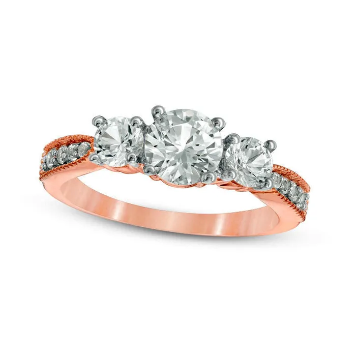 Rings LabCreated White Sapphire Three Stone Engagement Ring in Solid 10K Rose Gold Goldia Rings LabCreated White Sapphire Three Stone Engagement Ring in Solid 10K Rose Gold Goldia