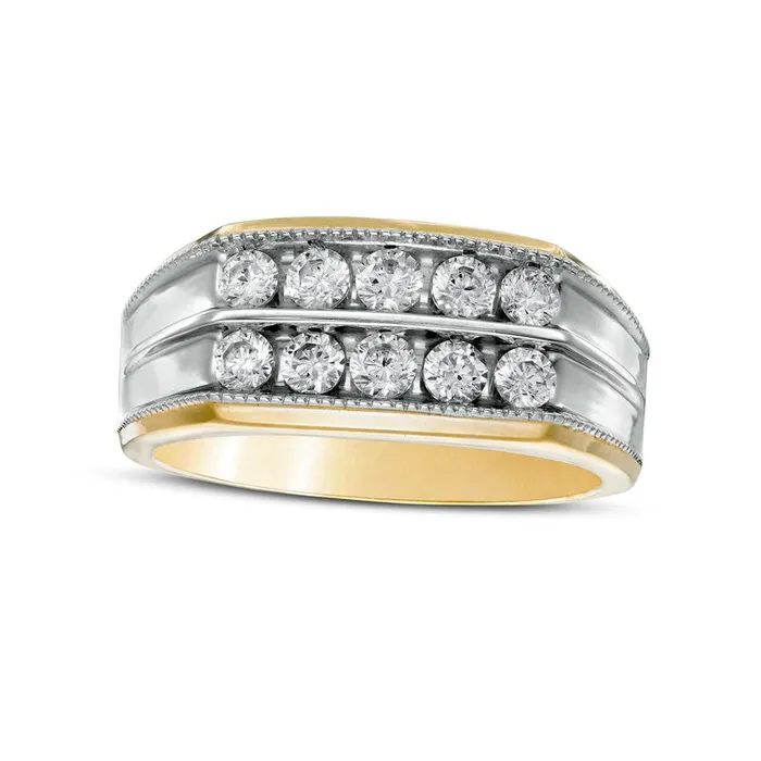 Rings Mens 10 CT TW Natural Diamond Double Row Wedding Band in Solid 10K TwoTone Gold Goldia Rings Mens 10 CT TW Natural Diamond Double Row Wedding Band in Solid 10K TwoTone Gold Goldia