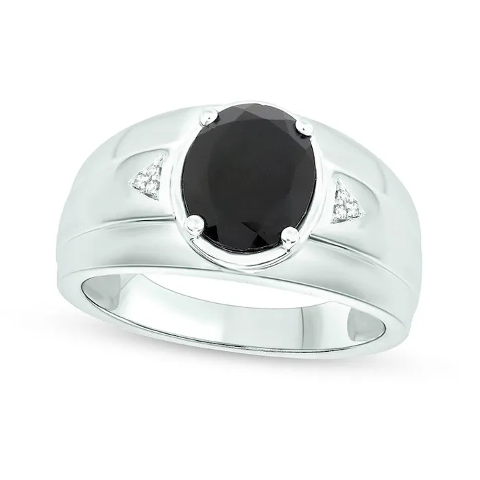 Rings Mens Oval Onyx and Natural Diamond Accent Bevelled Edge Ring in Sterling Silver Goldia Rings Mens Oval Onyx and Natural Diamond Accent Bevelled Edge Ring in Sterling Silver Goldia