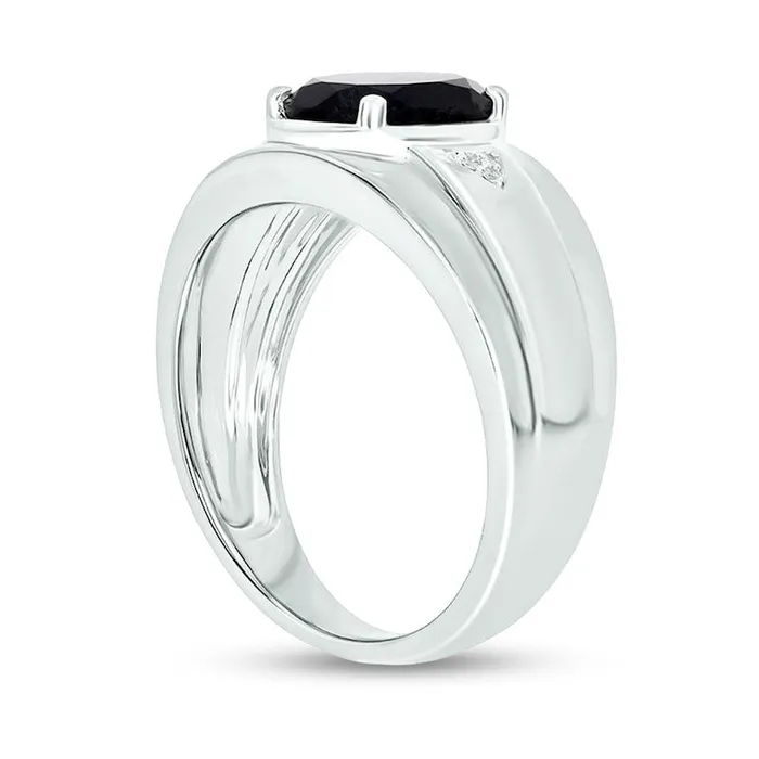 Rings Mens Oval Onyx and Natural Diamond Accent Bevelled Edge Ring in Sterling Silver Goldia Rings Mens Oval Onyx and Natural Diamond Accent Bevelled Edge Ring in Sterling Silver Goldia