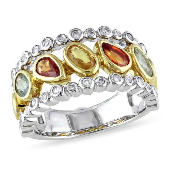 Rings Original Amour Pear and Oval Shaped Green Orange and Yellow Sapphire Ring with 14 CT TW Diamonds in 14k White and Yellow Gold JMS always Rings Original Amour Pear and Oval Shaped Green Orange and Yellow Sapphire Ring with 14 CT TW Diamonds in 14k White and Yellow Gold JMS always