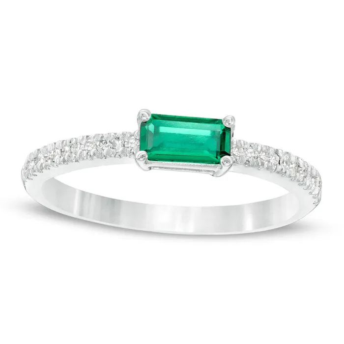 Rings Sideways Baguette LabCreated Emerald and 010 CT TW Diamond Stackable Ring in Solid 10K White Gold Goldia Rings Sideways Baguette LabCreated Emerald and 010 CT TW Diamond Stackable Ring in Solid 10K White Gold Goldia