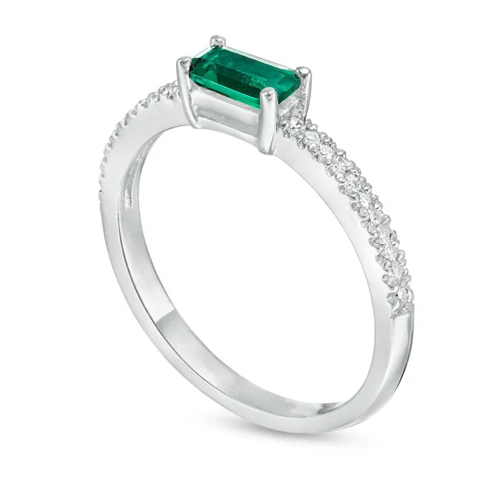 Rings Sideways Baguette LabCreated Emerald and 010 CT TW Diamond Stackable Ring in Solid 10K White Gold Goldia Rings Sideways Baguette LabCreated Emerald and 010 CT TW Diamond Stackable Ring in Solid 10K White Gold Goldia