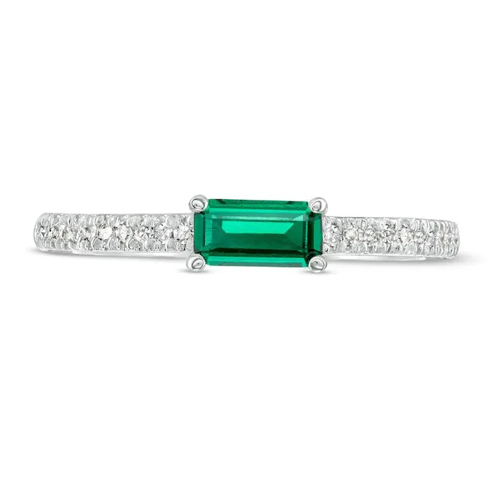 Rings Sideways Baguette LabCreated Emerald and 010 CT TW Diamond Stackable Ring in Solid 10K White Gold Goldia Rings Sideways Baguette LabCreated Emerald and 010 CT TW Diamond Stackable Ring in Solid 10K White Gold Goldia