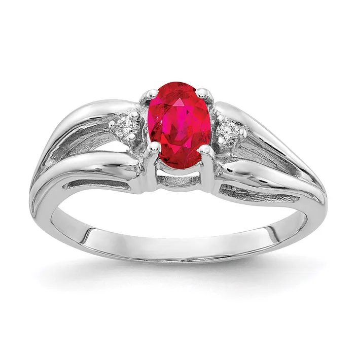 Rings Solid 14k White Gold 6x4mm Oval Simulated Ruby A CZ Ring Goldia