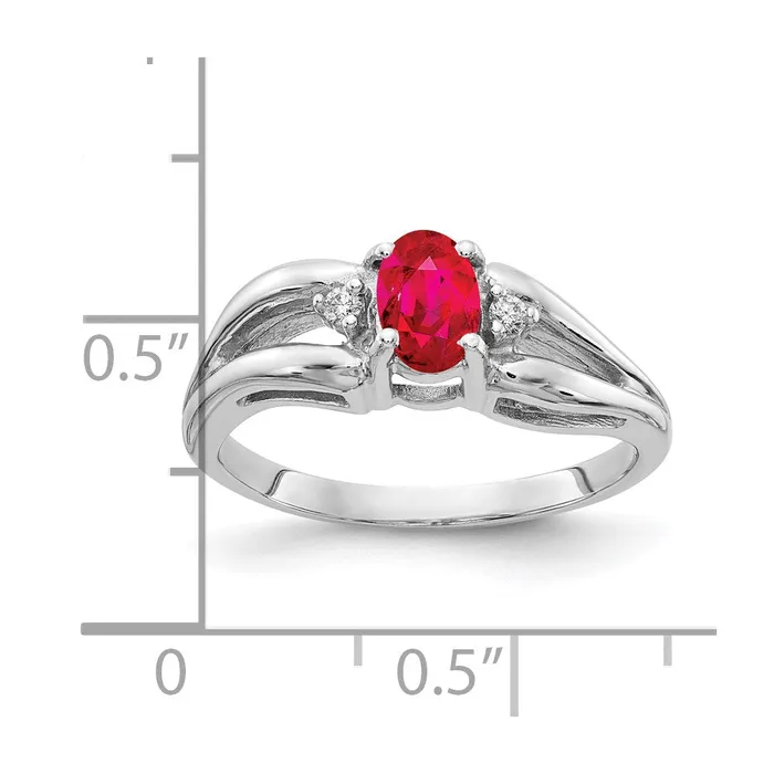 Rings Solid 14k White Gold 6x4mm Oval Simulated Ruby A CZ Ring Goldia