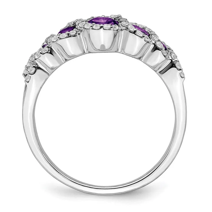 Rings Solid 14k White Gold Simulated Amethyst and CZ Ring Goldia