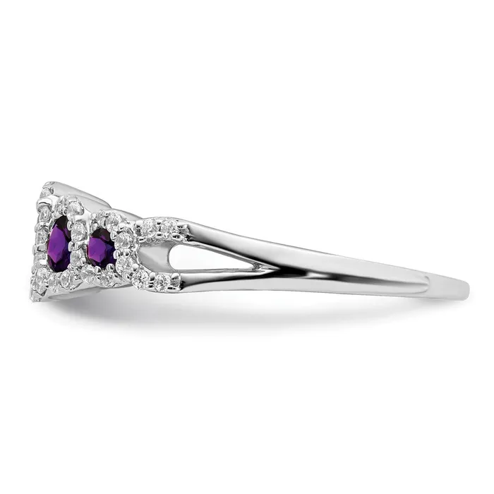 Rings Solid 14k White Gold Simulated Amethyst and CZ Ring Goldia
