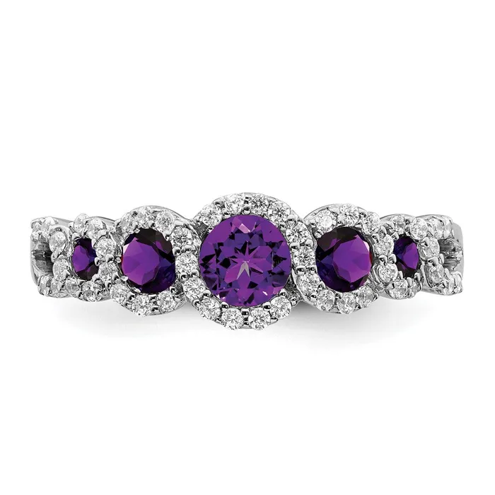 Rings Solid 14k White Gold Simulated Amethyst and CZ Ring Goldia