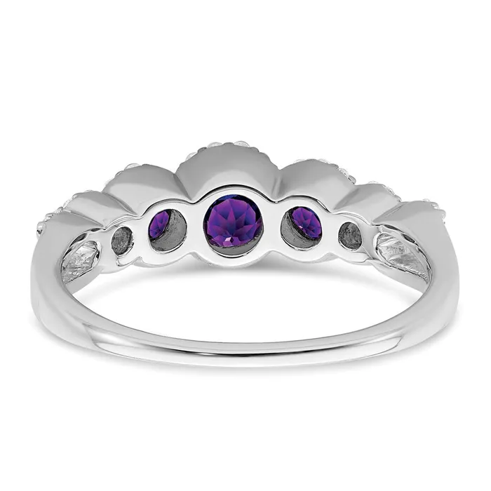 Rings Solid 14k White Gold Simulated Amethyst and CZ Ring Goldia