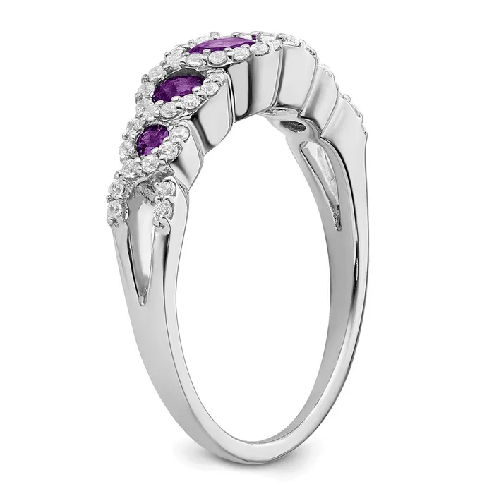 Rings Solid 14k White Gold Simulated Amethyst and CZ Ring Goldia