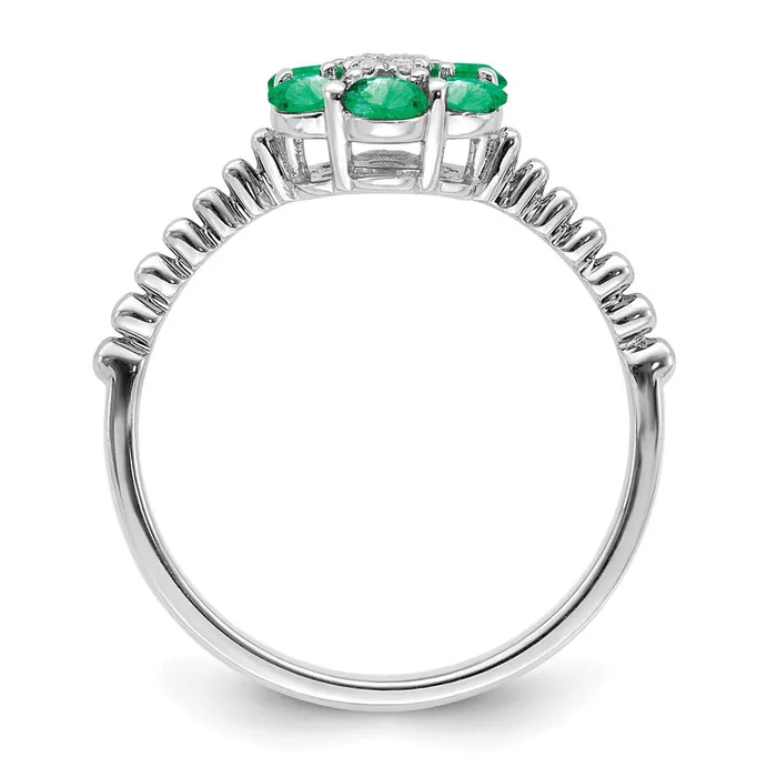 Rings Solid 14k White Gold Simulated Emerald and CZ Floral Ring Goldia