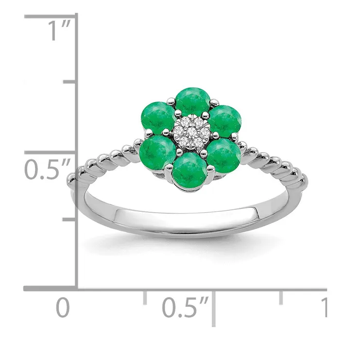 Rings Solid 14k White Gold Simulated Emerald and CZ Floral Ring Goldia