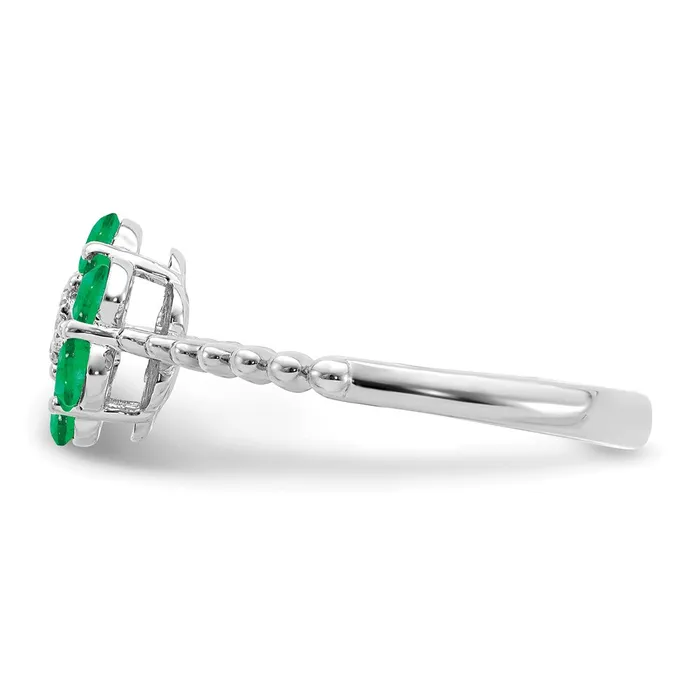 Rings Solid 14k White Gold Simulated Emerald and CZ Floral Ring Goldia