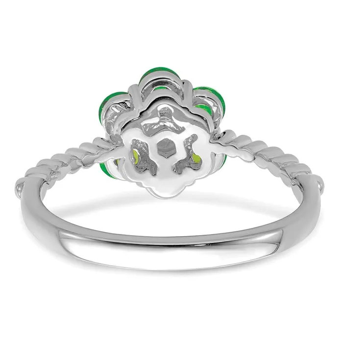 Rings Solid 14k White Gold Simulated Emerald and CZ Floral Ring Goldia