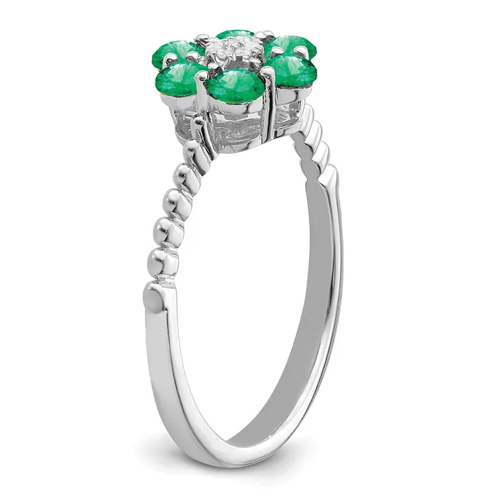 Rings Solid 14k White Gold Simulated Emerald and CZ Floral Ring Goldia
