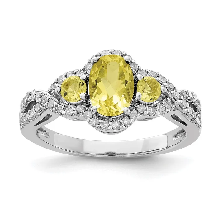 Rings Sterling Silver Rhodium Diamond u0026 Lemon Quartz Ring Goldia