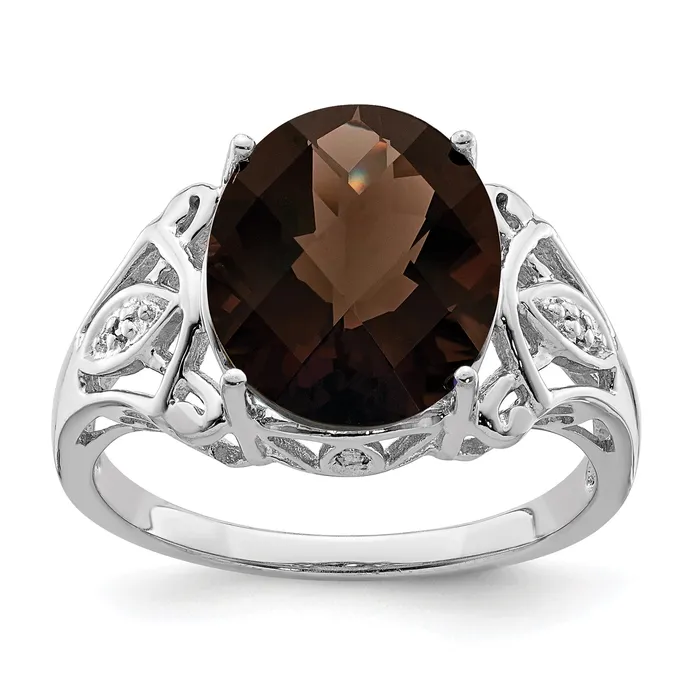 Rings Sterling Silver Rhodium Oval CheckerCut Smoky Quartz u0026 Natural Diamond Gemstone Birthstone Ring Fine Jewelry Gift for Her Goldia Rings Sterling Silver Rhodium Oval CheckerCut Smoky Quartz u0026 Natural Diamond Gemstone Birthstone Ring Fine Jewelry Gift for Her Goldia