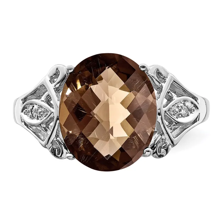 Rings Sterling Silver Rhodium Oval CheckerCut Smoky Quartz u0026 Natural Diamond Gemstone Birthstone Ring Fine Jewelry Gift for Her Goldia Rings Sterling Silver Rhodium Oval CheckerCut Smoky Quartz u0026 Natural Diamond Gemstone Birthstone Ring Fine Jewelry Gift for Her Goldia