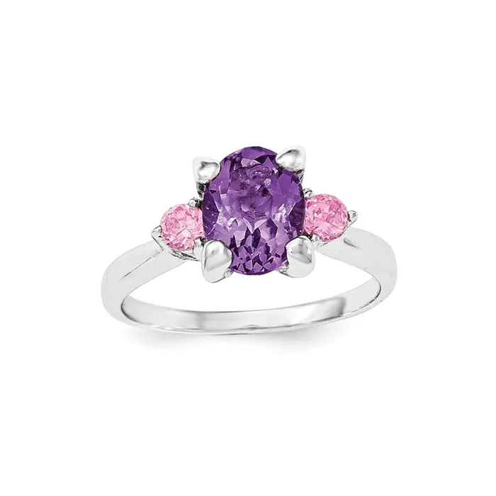 Rings Sterling Silver Rhodiumplated wPink CZ and Amethyst Ring Goldia