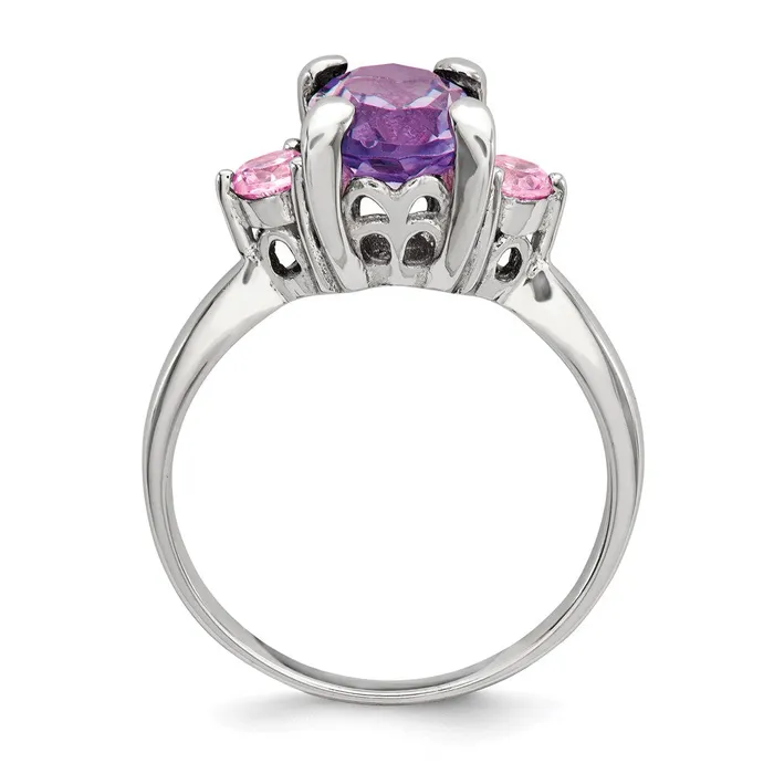 Rings Sterling Silver Rhodiumplated wPink CZ and Amethyst Ring Goldia