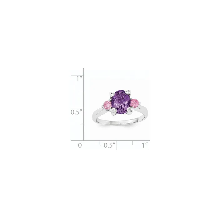 Rings Sterling Silver Rhodiumplated wPink CZ and Amethyst Ring Goldia